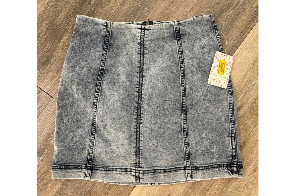 Free People Indigo Acid Wash Mini Skirt Denim Panel NWT Size 8